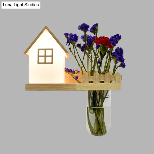 Industrial Cream Glass Led Wall Light For Restaurants Wood House Sconce Lighting - Left/Right