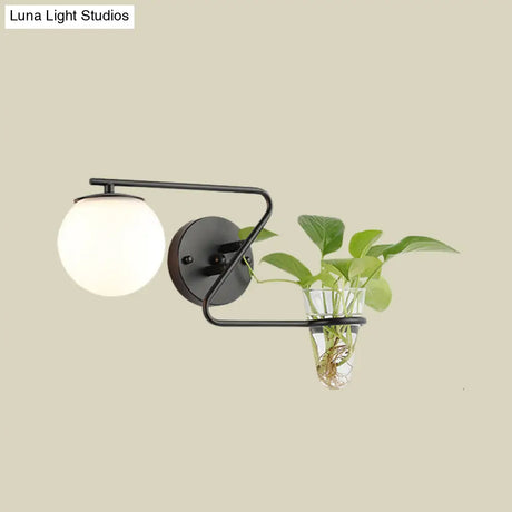 Industrial Cream/Smoke Gray Glass Bedroom Sconce Lighting: Global 1 Head Wall Light With Black/Gold