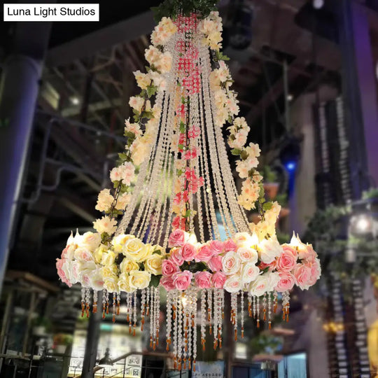 White Industrial Crystal Raindrop Ceiling Lamp With 10 Hanging Chandelier Heads And Flower