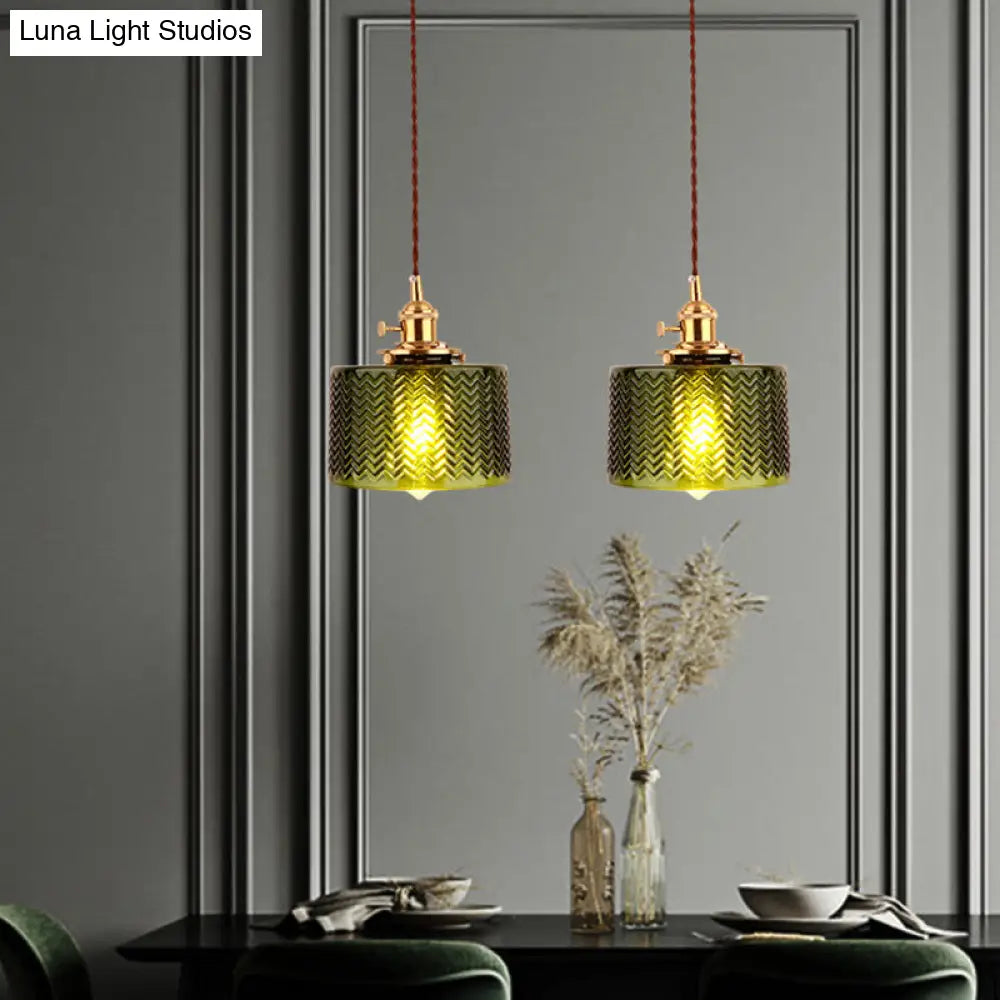 Industrial Cylinder Pendant Light Fixture With Rippled Glass For Bar