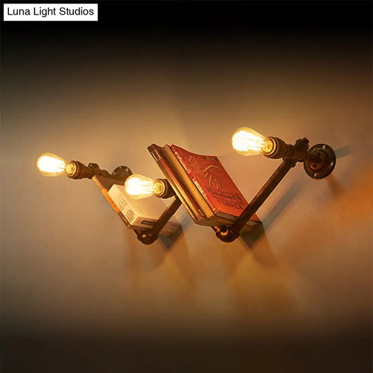 Industrial Dark Rust Metal Wall Sconce Light Fixture With W-Shaped Design & 3 Lights