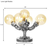 Industrial Desk Lamp With Clear/Amber Glass Globe Shade - Antique Silver Finish 4/5-Light Study Room