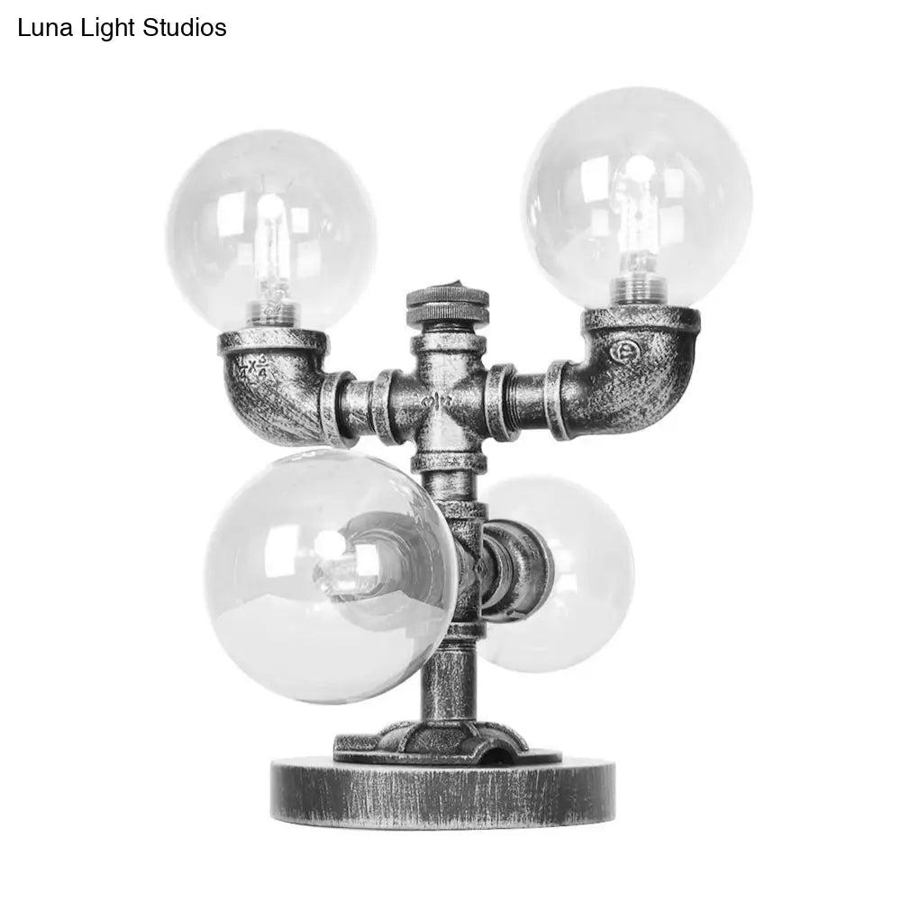 Industrial Desk Lamp With Clear/Amber Glass Globe Shade - Antique Silver Finish 4/5-Light Study Room