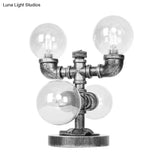 Industrial Desk Lamp With Clear/Amber Glass Globe Shade - Antique Silver Finish 4/5-Light Study Room