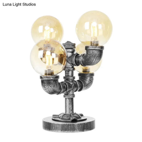 Industrial Desk Lamp With Clear/Amber Glass Globe Shade - Antique Silver Finish 4/5-Light Study Room