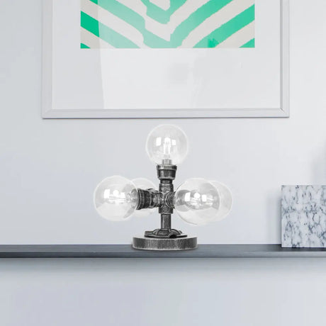 Industrial Desk Lamp With Clear/Amber Glass Globe Shade - Antique Silver Finish 4/5-Light Study Room