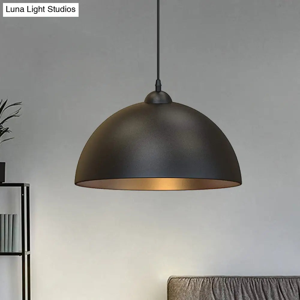Industrial Dome Metal Pendant Light - Stylish 1-Bulb Ceiling Fixture For Dining Room In Black