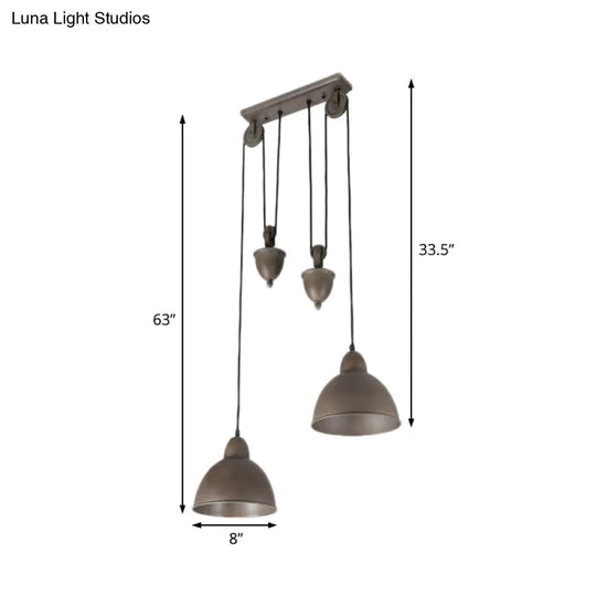 Industrial Dome Pendant Ceiling Light In Antique Bronze With 2 Lights