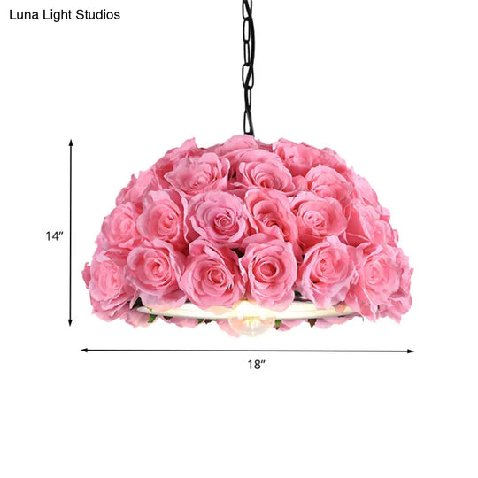 Pink Metal Led Pendant Light For Restaurant With Down Lighting And Industrial Dome Design