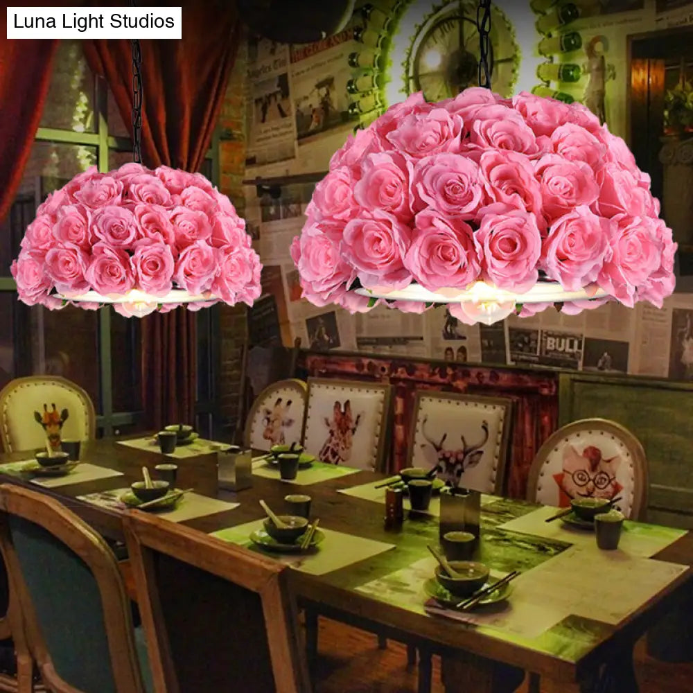 Pink Metal Led Pendant Light For Restaurant With Down Lighting And Industrial Dome Design