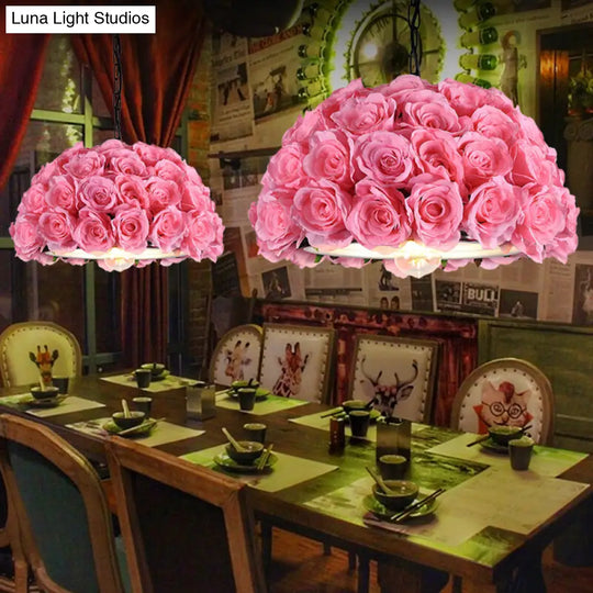 Pink Metal Led Pendant Light For Restaurant With Down Lighting And Industrial Dome Design
