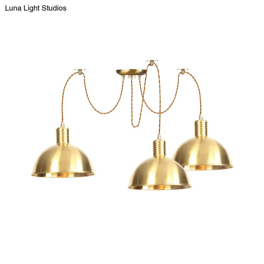 Industrial Domed Metallic Swag Pendant Light Fixture - Gold 2/3/4-Lights For Clothes Shops
