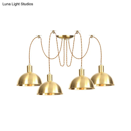 Industrial Domed Metallic Swag Pendant Light Fixture - Gold 2/3/4-Lights For Clothes Shops