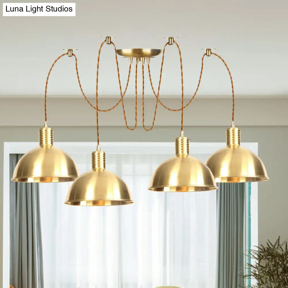 Gold Swag Pendant Lamp With Domed Metallic Design - Industrial Multi-Light Fixture For Clothes Shop