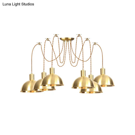 Industrial Domed Metallic Swag Pendant Light Fixture - Gold 2/3/4-Lights For Clothes Shops