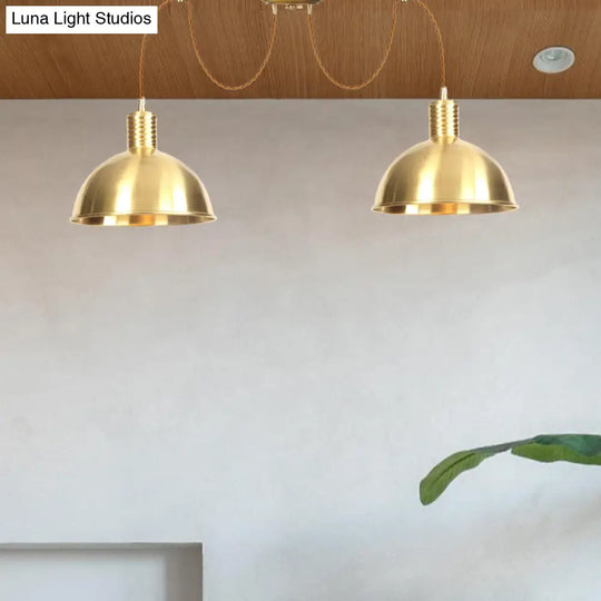 Industrial Domed Metallic Swag Pendant Light Fixture - Gold 2/3/4-Lights For Clothes Shops
