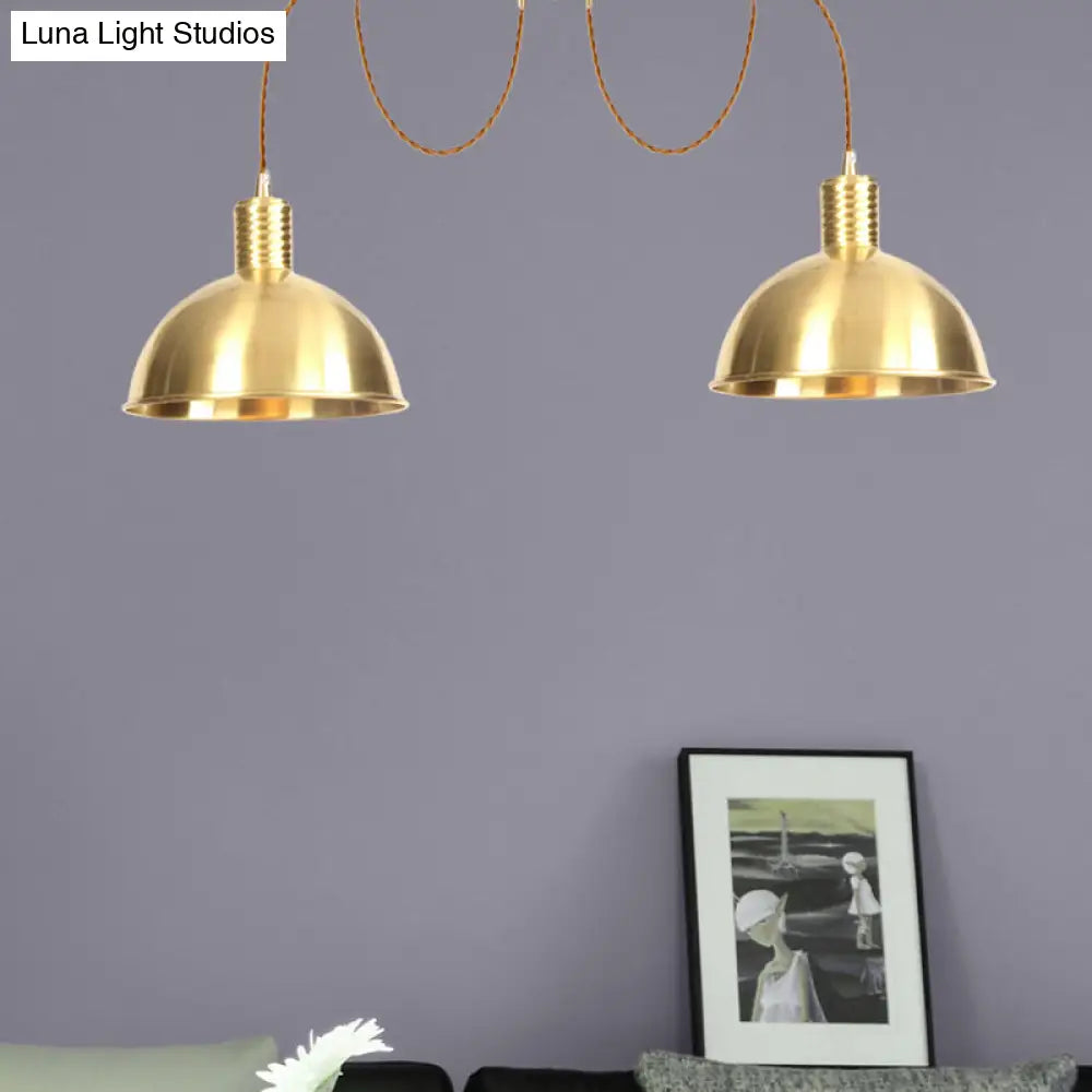 Industrial Domed Metallic Swag Pendant Light Fixture - Gold 2/3/4-Lights For Clothes Shops