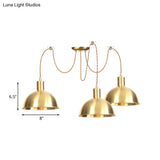 Industrial Domed Metallic Swag Pendant Light Fixture - Gold 2/3/4-Lights For Clothes Shops
