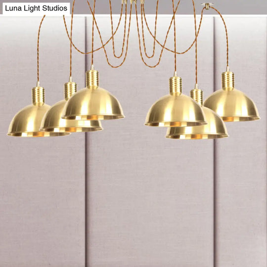 Gold Swag Pendant Lamp With Domed Metallic Design - Industrial Multi-Light Fixture For Clothes Shop
