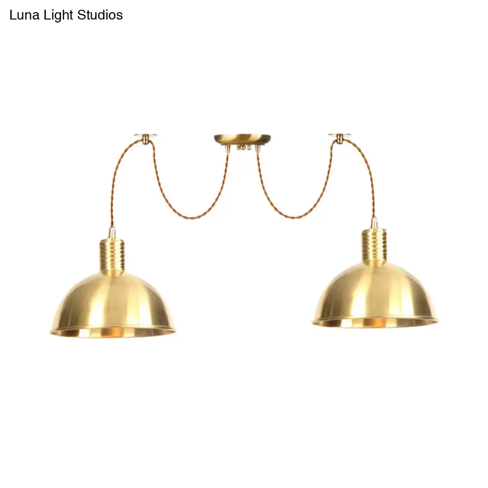 Industrial Domed Metallic Swag Pendant Light Fixture - Gold 2/3/4-Lights For Clothes Shops