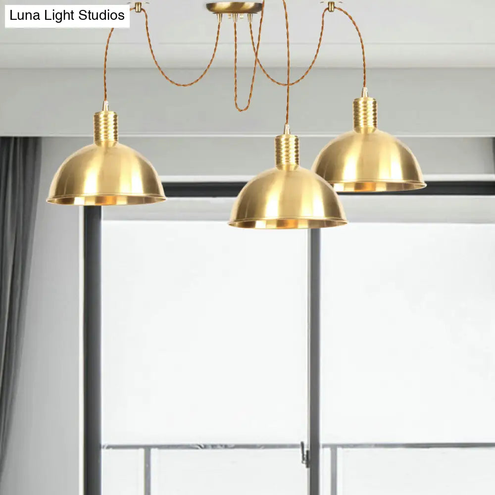 Gold Swag Pendant Lamp With Domed Metallic Design - Industrial Multi-Light Fixture For Clothes Shop