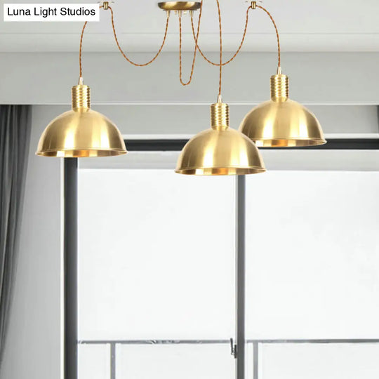 Gold Swag Pendant Lamp With Domed Metallic Design - Industrial Multi-Light Fixture For Clothes Shop