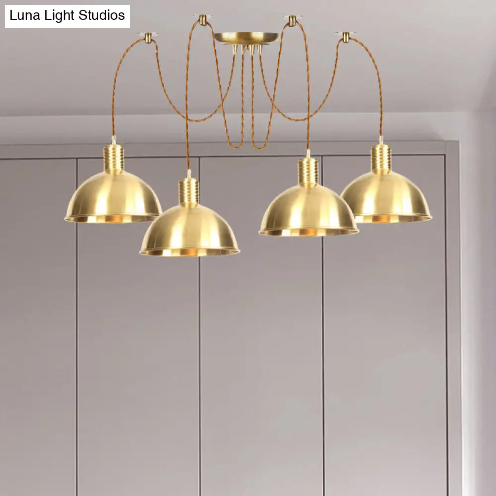 Gold Swag Pendant Lamp With Domed Metallic Design - Industrial Multi-Light Fixture For Clothes Shop