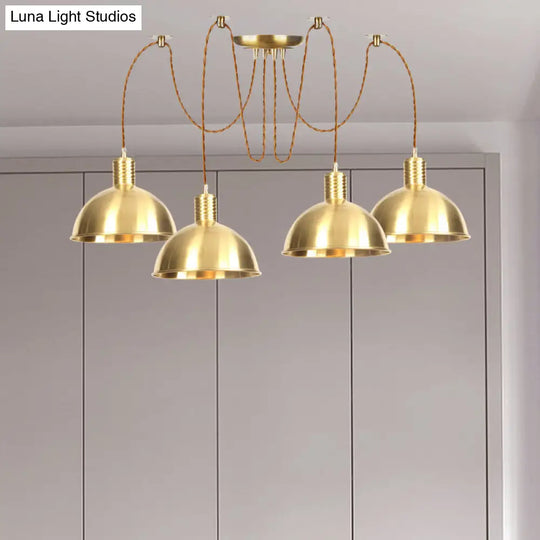 Gold Swag Pendant Lamp With Domed Metallic Design - Industrial Multi-Light Fixture For Clothes Shop