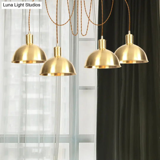Gold Swag Pendant Lamp With Domed Metallic Design - Industrial Multi-Light Fixture For Clothes Shop