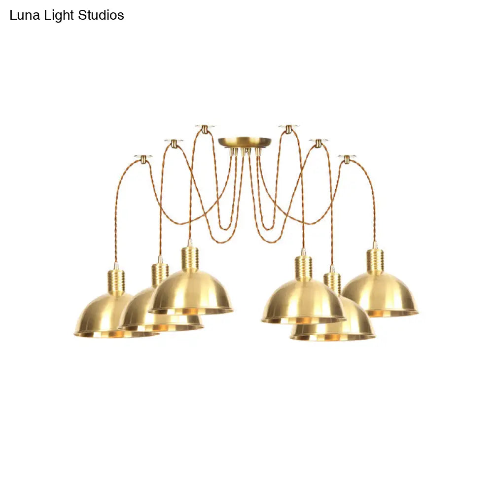 Industrial Domed Metallic Swag Pendant Light Fixture - Gold 2/3/4-Lights For Clothes Shops