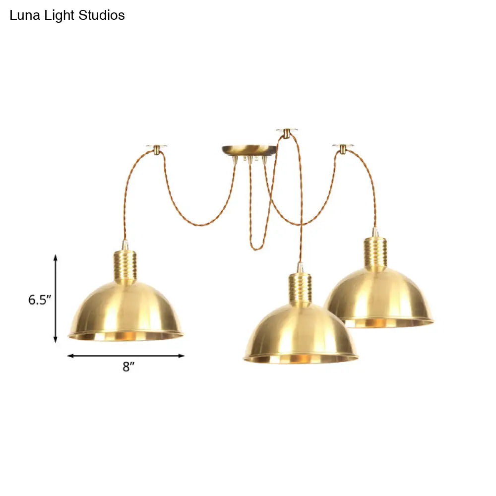 Industrial Domed Metallic Swag Pendant Light Fixture - Gold 2/3/4-Lights For Clothes Shops