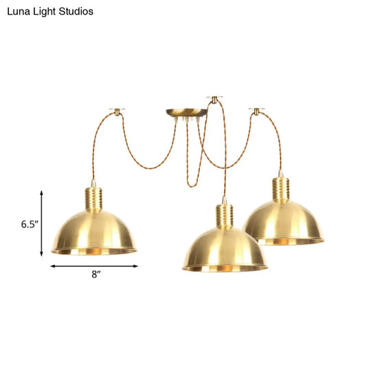 Industrial Domed Metallic Swag Pendant Light Fixture - Gold 2/3/4-Lights For Clothes Shops