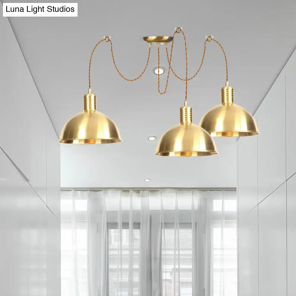 Industrial Domed Metallic Swag Pendant Light Fixture - Gold 2/3/4-Lights For Clothes Shops
