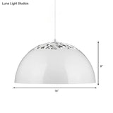 Industrial Domed Pendant Lighting 1-Light Metal Suspension Light 12’/16’ Dia Hollow Out Design