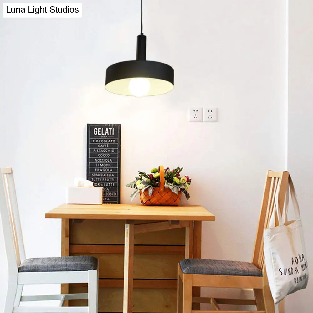 Industrial Drum Shade Pendant Light - Black Metal Hanging Ceiling Fixture For Living Room