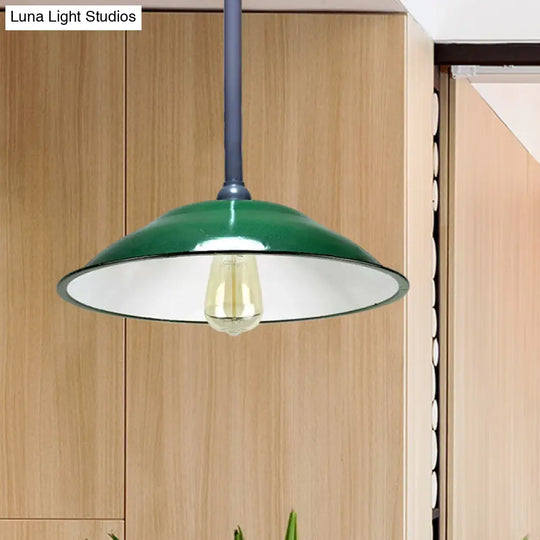 Industrial Enamel Farmhouse Pendant Light - Green Saucer Shade 1 11’/12’ Diameter