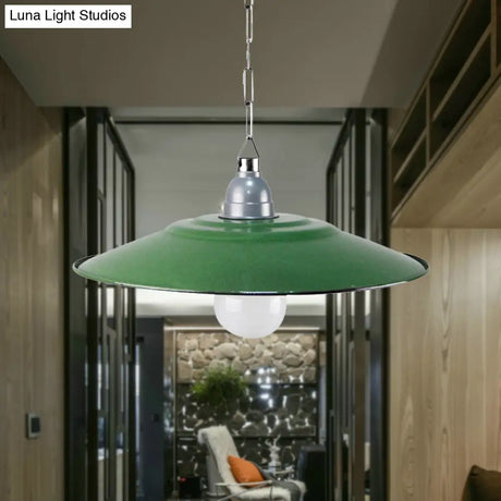 Industrial Enamel Farmhouse Pendant Light - Green Saucer Shade 1 11’/12’ Diameter