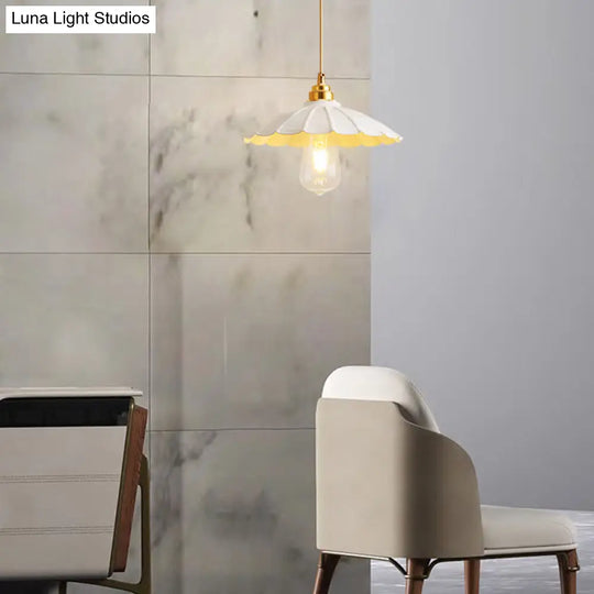Industrial Flared Black/White Pendant Light - Hanging Ceiling Lamp Fixture White