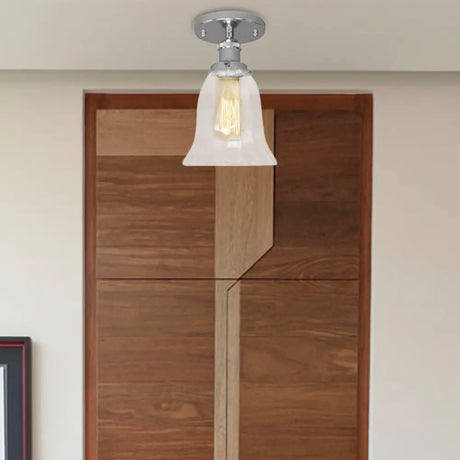 Industrial Flared Glass Semi Flush Mount Light With Clear Bulb In Black/Bronze/Copper Chrome