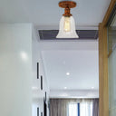 Industrial Flared Glass Semi Flush Mount Light With Clear Bulb In Black/Bronze/Copper Rust