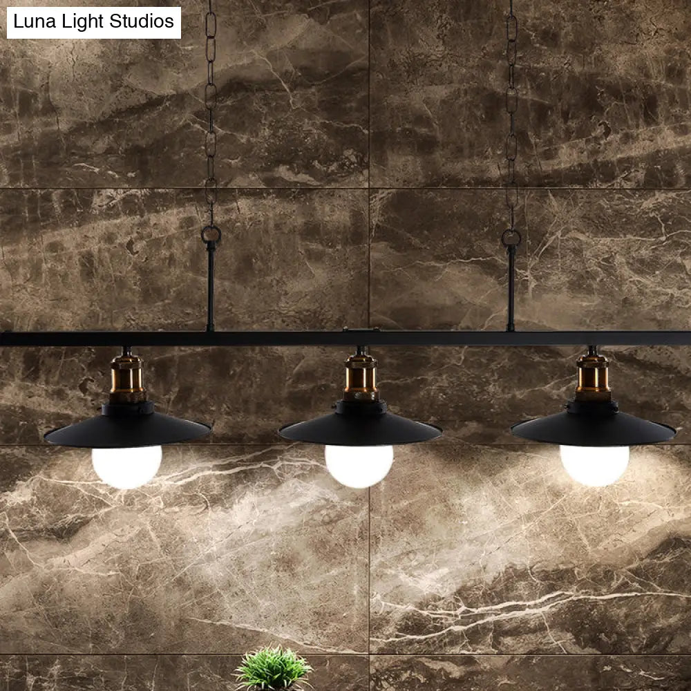 Industrial Flared Metal Ceiling Light With Adjustable Chain And 2/3 Lights - Black 3 /