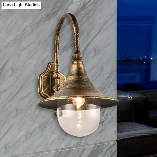 Industrial Flared Shade Metal Wall Lamp With Clear Glass Black/Rust Finish