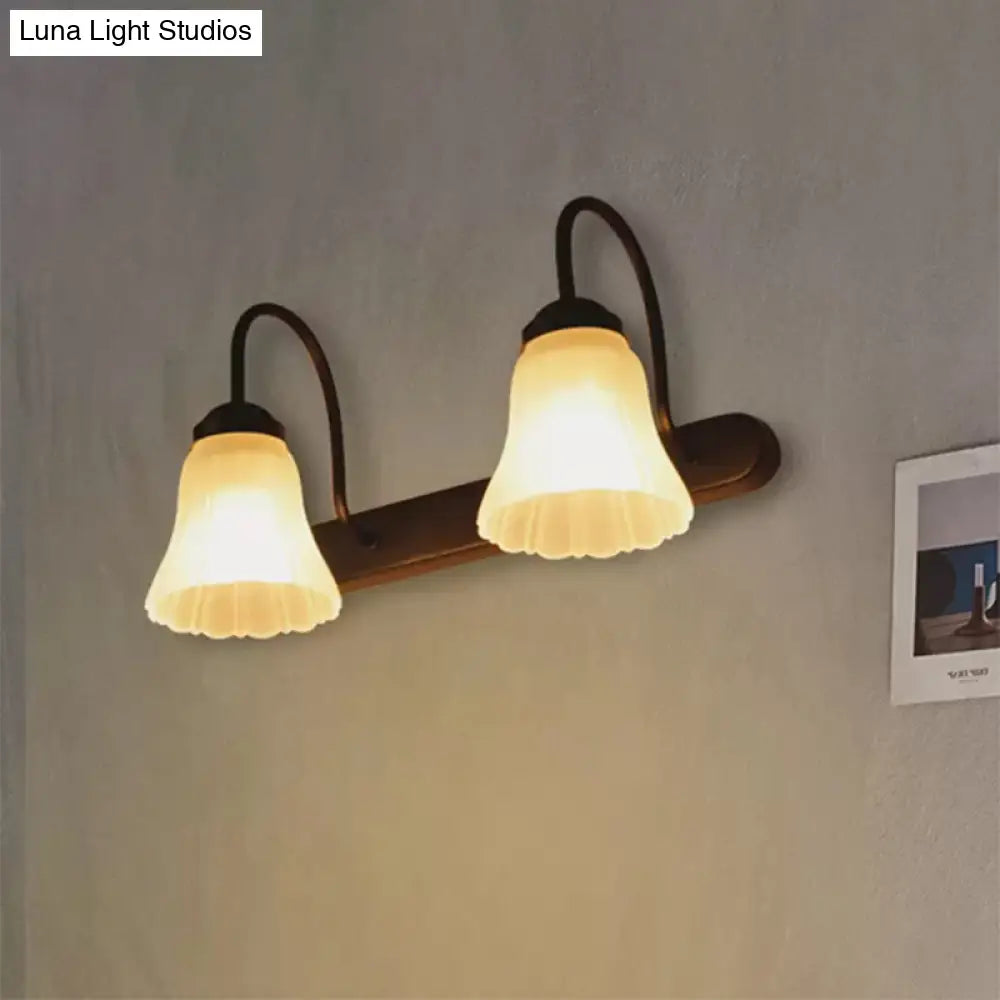 Industrial Frosted Glass Wall Sconce With Flared Black Design And 2-Light Fixture