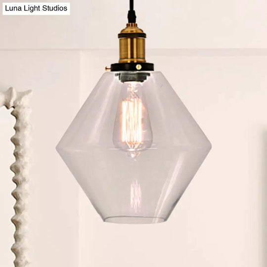 Industrial Brass Geometric Pendant Light With Clear Glass - 1-Light Indoor Lamp