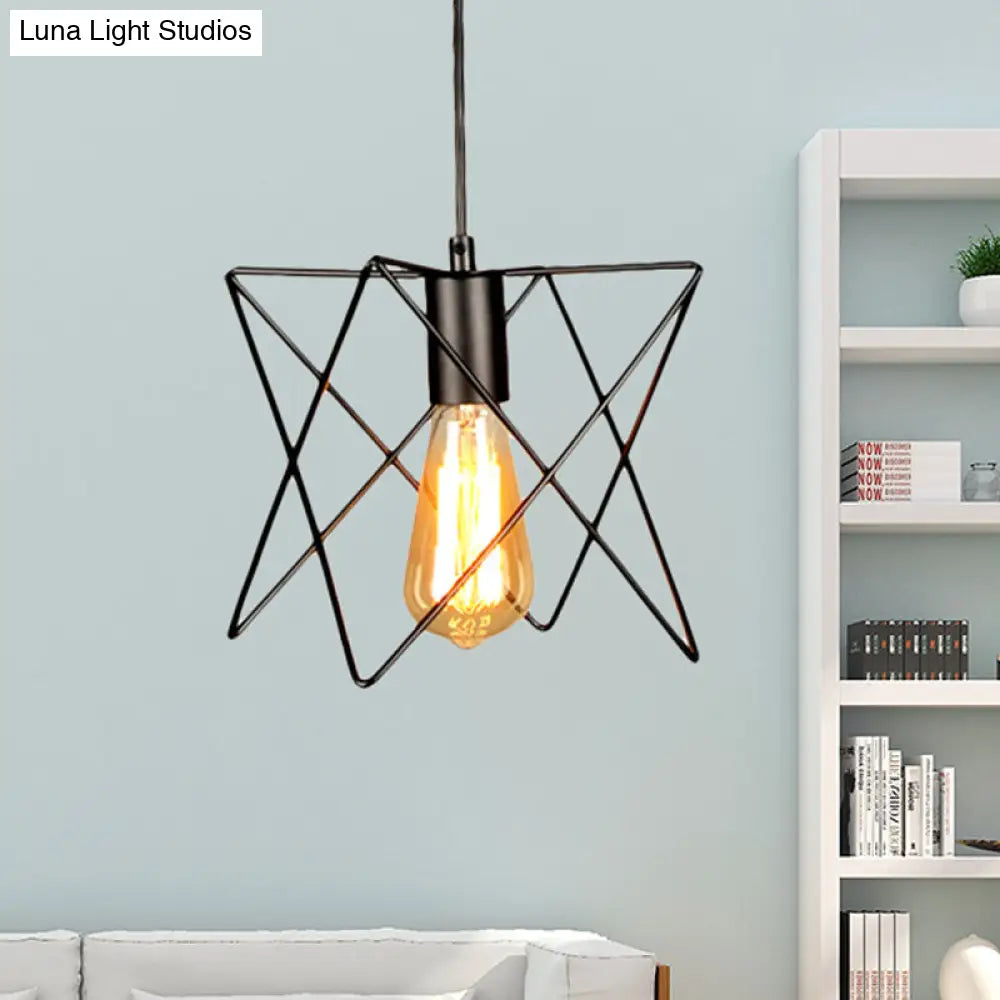 Modern Industrial Ceiling Light With Open Cage Shade In Black