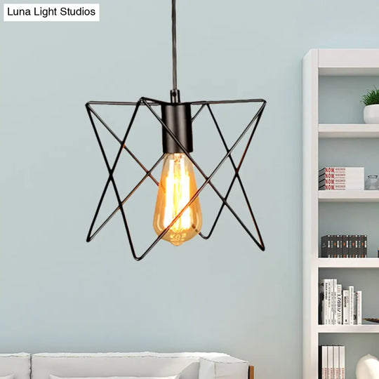 Modern Industrial Ceiling Light With Open Cage Shade In Black
