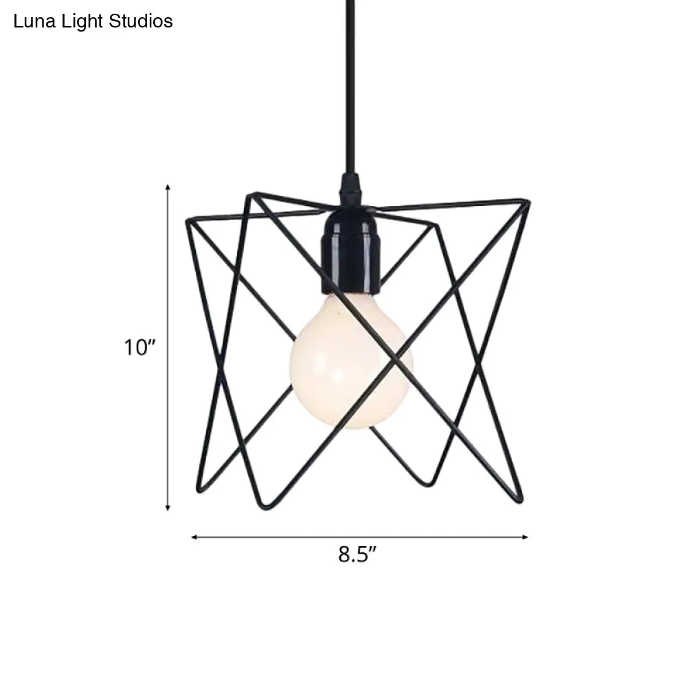 Industrial Geometric Ceiling Light With Open Cage Shade - 7’/10’ Wide Black