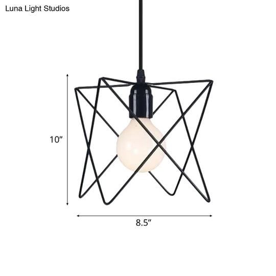 Industrial Geometric Ceiling Light With Open Cage Shade - 7’/10’ Wide Black