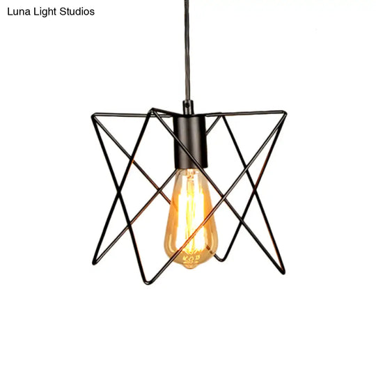Industrial Geometric Ceiling Light With Open Cage Shade - 7’/10’ Wide Black