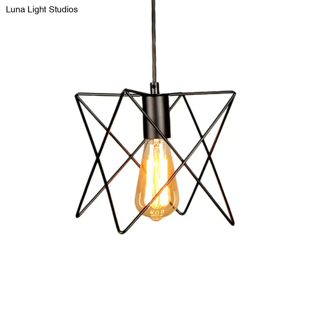 Modern Industrial Ceiling Light With Open Cage Shade In Black